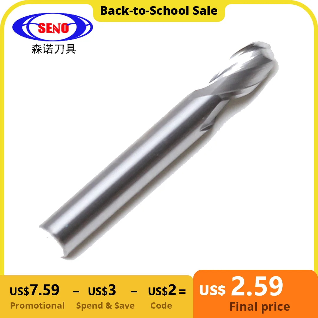 

SENO HRC55 Endmill Aluminum Ball Head End Mill 2-blade Copper Machining CNC Tungsten Steel Auger Ball Head Milling Cutter