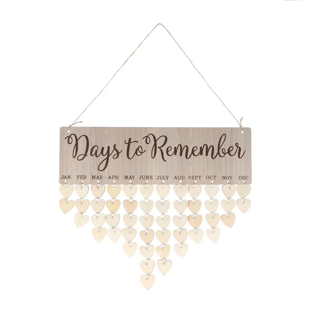 

Wooden Calendar Hanging Board Heart Shaped Discs Reminder for Birthdays Anniversaries Festivals Easy Assembly Home Wall