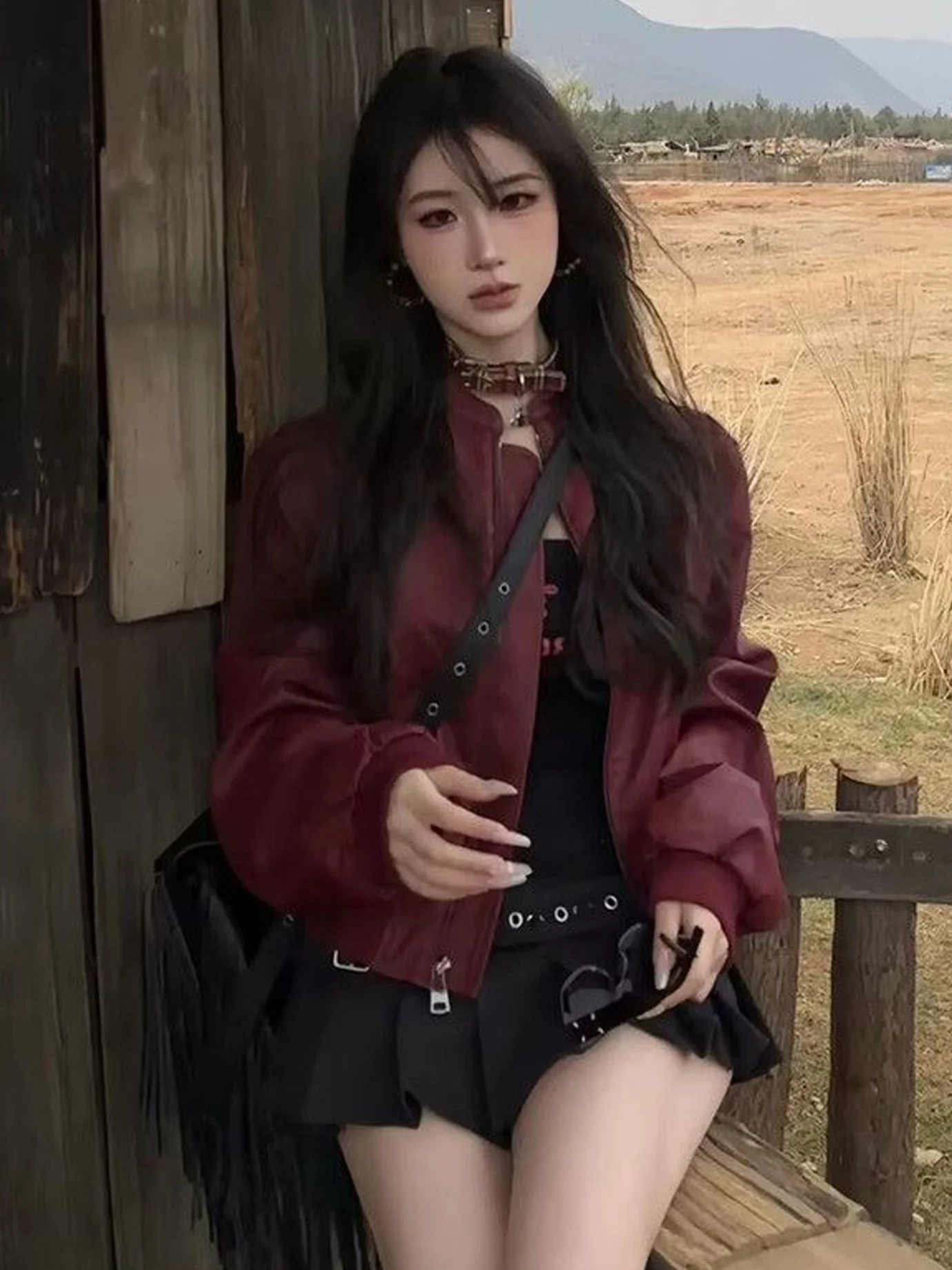 Women's Short Biker Leather Jacket Loose Fit American Retro Versatile Zipper Closure Casual Fashion Top for Autumn 2026