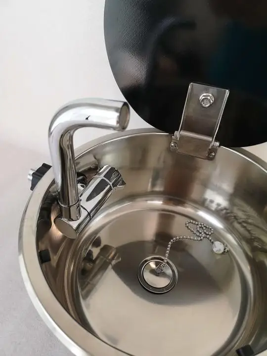 حوض غسيل من الفولاذ المقاوم للصدأ RV مع غطاء من الزجاج المقسى بدون صنبور في مقطورة سفر قافلة التخييم #5