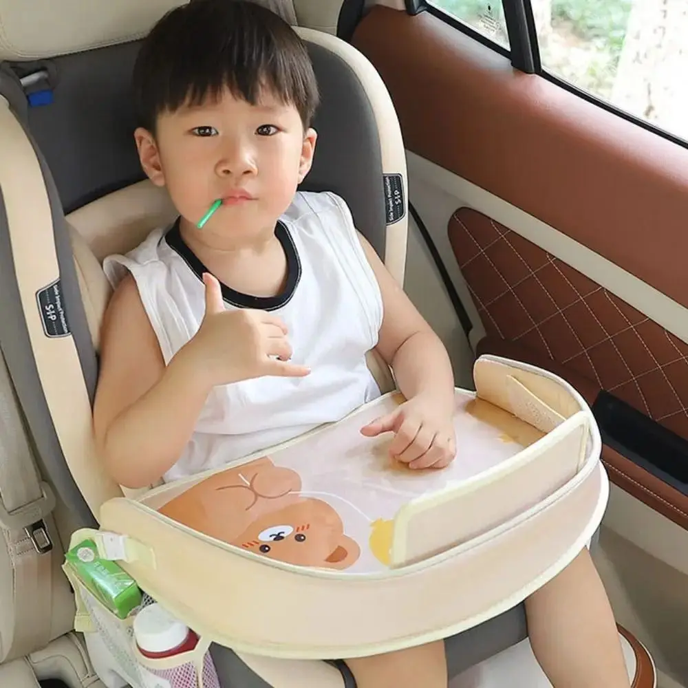 Baki Kursi Mobil Bayi Kartun Universal Tempat Mainan Anak Beruang Kelinci Baki Makan Meja Baki Mobil PVC Piring Makan Mobil