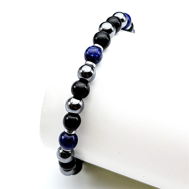 Natural Lapis Lazuli Hematite Bracelet for Women Men Stainless Steel Hand Chain Health Healing Balance Beaded Jewelry Gift