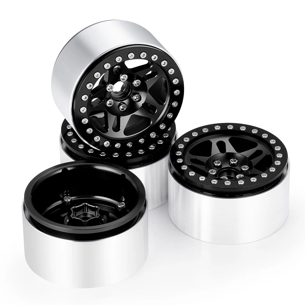 YEAHRUN 4pcs Aluminum Alloy Beadlock 2.2 inch Wheel Rims Hubs for Axial SCX10 Wraith TRX-4 1/10 RC Crawler Car Upgrade Part