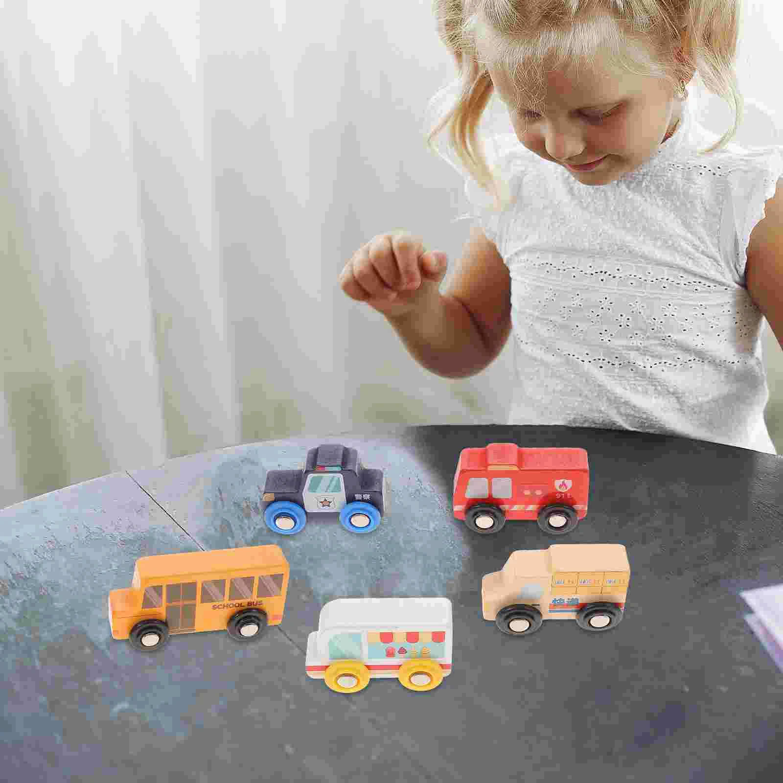 5 Pcs Wooden Scene Car Construction Processing Toy Vehicles Ability Kids