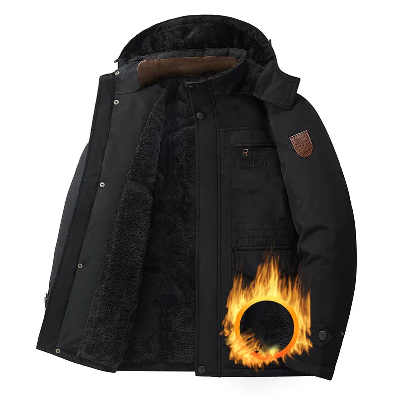 معطف سميك الشتاء في الهواء الطلق الجري الرياضة يندبروف الدافئة الصوف مقنعين سترة البضائع الرجال القابلة للإزالة سميكة الدافئة جاكيت من الصوف