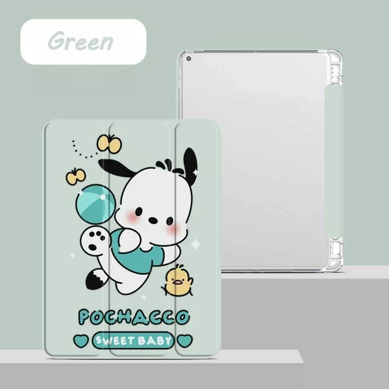 

Kawaii Pochacco IPad Case with Pencil Holder Ipad Tablet Case for Pro 11 10th Air4/5 10.9 Air1/2 9.7In Tri-Fold Stand Soft Cover