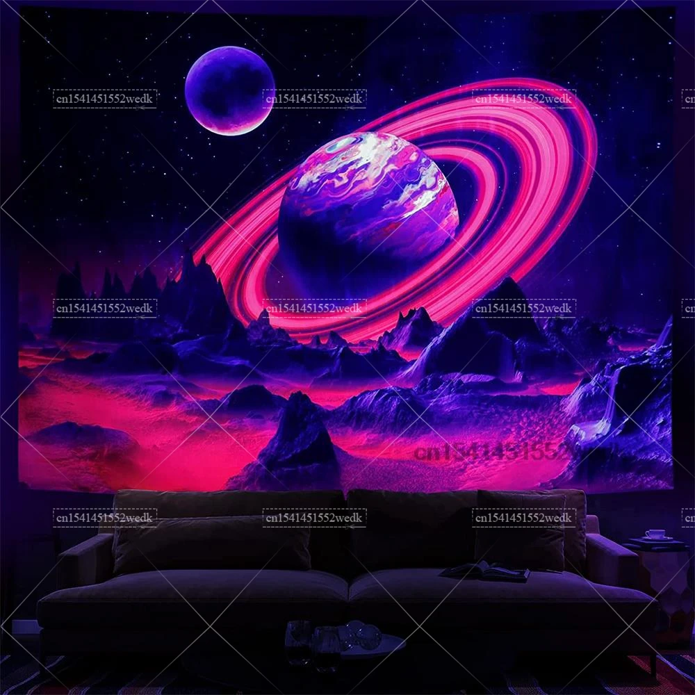 Trippy planet black light tapisserie sternen klarer nachthimmel leuchten im dunklen fluor zieren den party hintergrund uv reaktiver ästhetischer teppich
