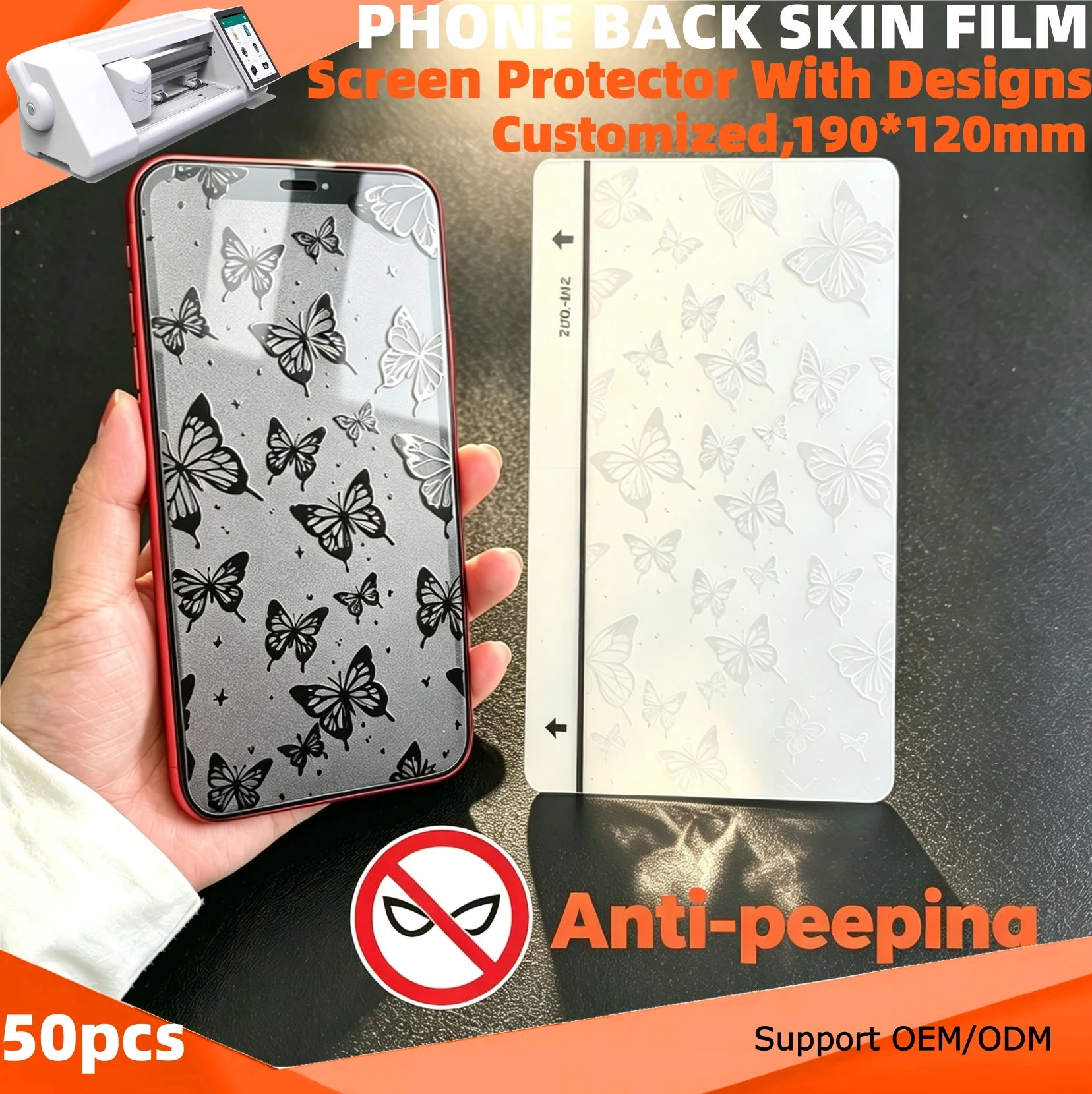 50PCS Matte Privacy Film With Drawings for Phones Hydrogel Movies Patterned Curved Screen Protector for Cutting Plotter Machine