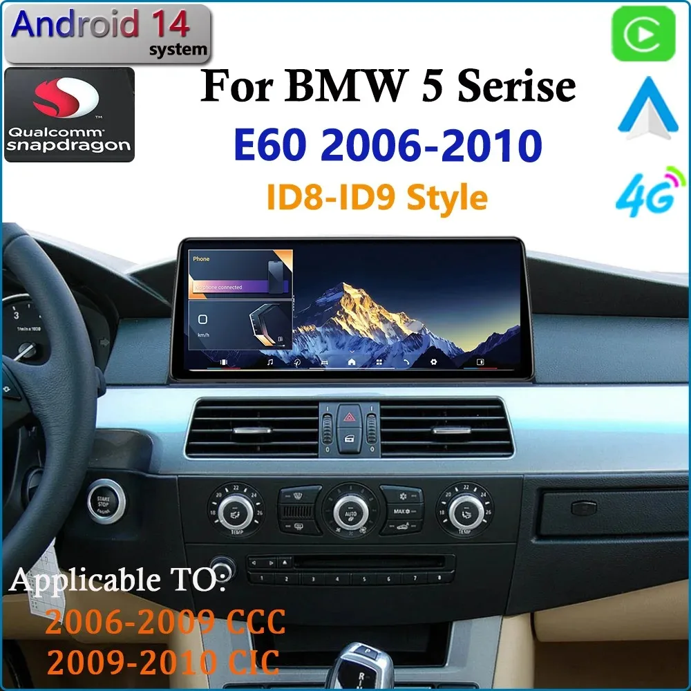

Ultra Narrow Android14 Qualcomm wireles Carplay Car Radio GPS Navigation For BMW 5Series E60 2006-2010 CIC CCC Multimedia Player