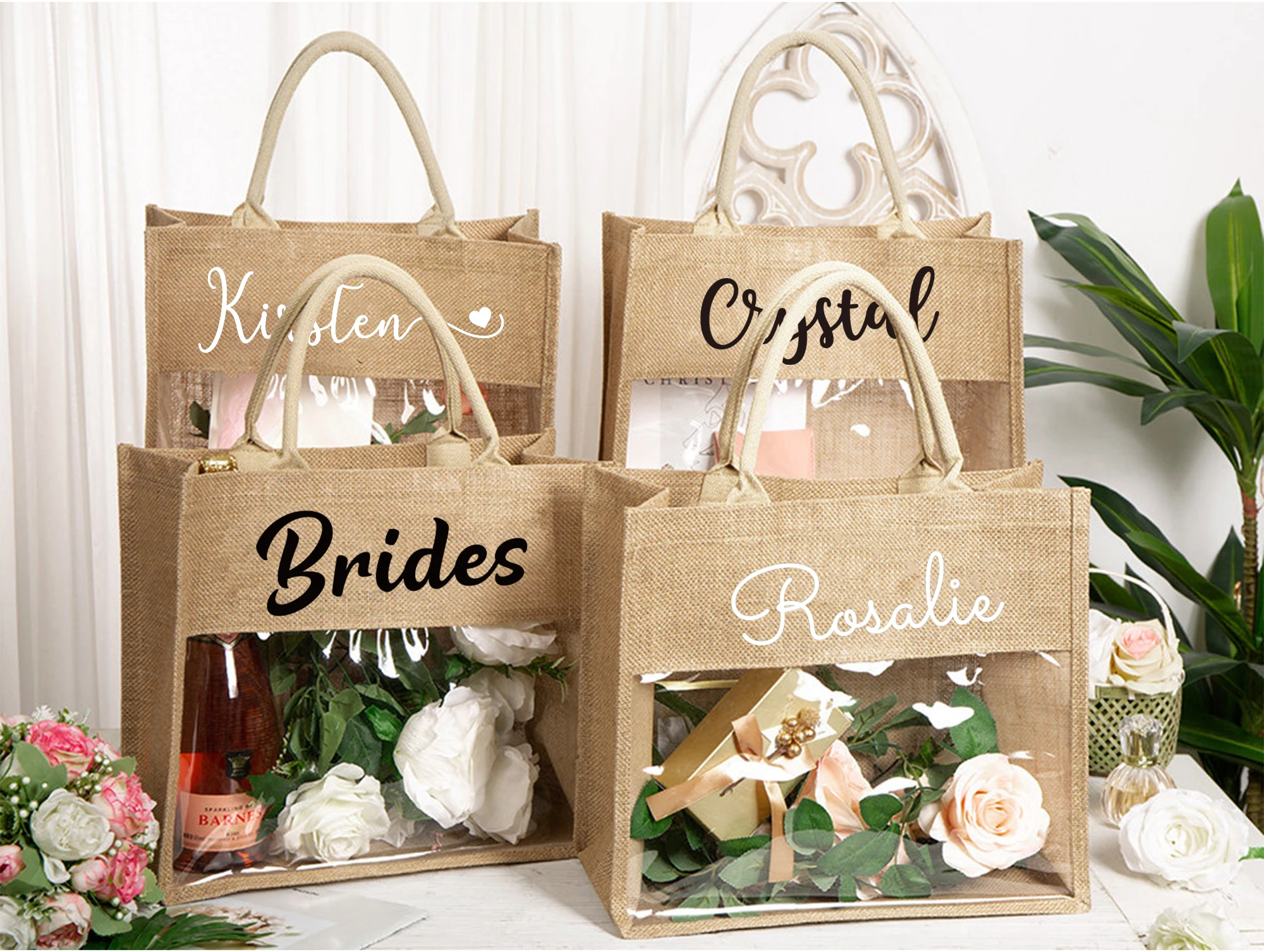 Personalized Tote Gift Bags - Personalized Tote Bridesmaid Burlap Tote Custom Name Bridesmaid GiftBagMonogrammed Beach Jute Bags