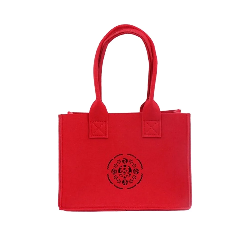 Storage Organizer Large Capacity Felt Shoulder Bag Portable Button Closure Wedding Tote Bag Solid Color Handbag Grocery Shopping