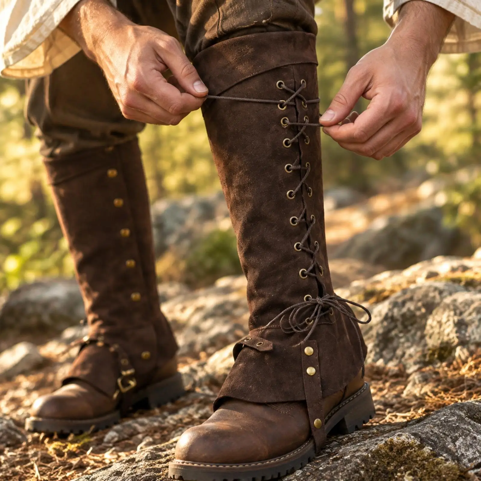 PU Leather Pirate Boot Cover with Rivets Lacing for Cosplay Medieval Faire Halloween Suit