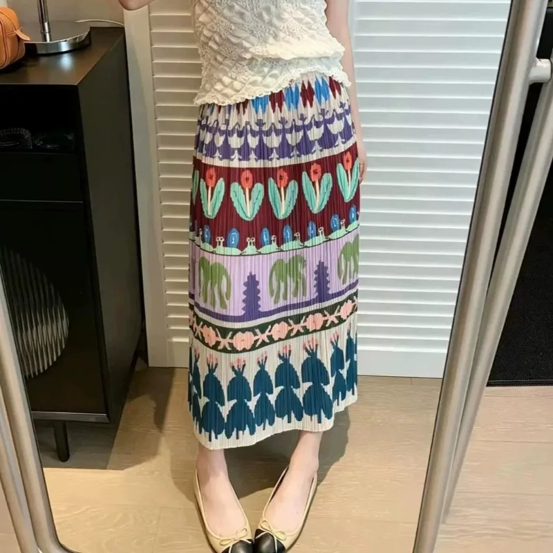 

Miyake Pleated Personality Skirt 2026 Retro Pleats Summer New Slim Fit Bodycon Jupe High Waist A-Line Slit Versatile Half Skirt