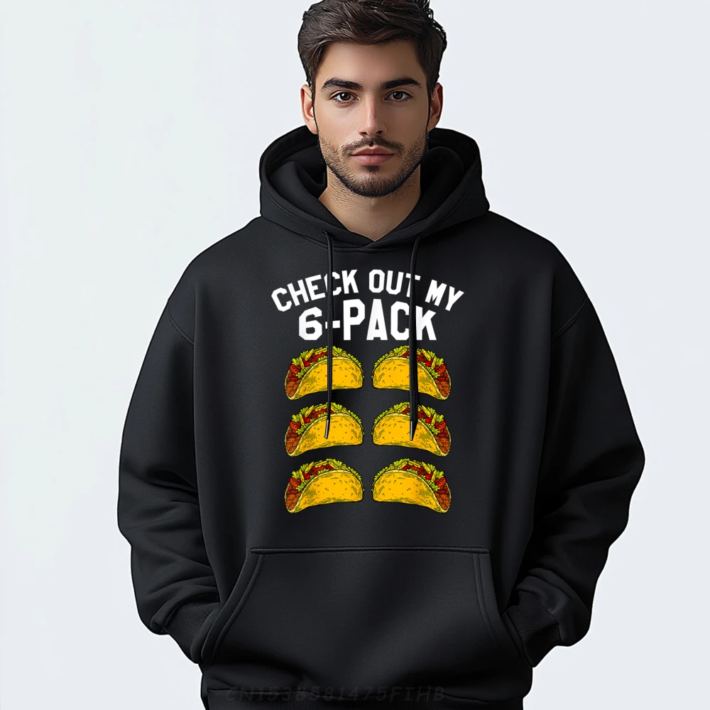 

Casual Long Sleeve Hoodies Crewneck Mens Funky Pullover 6 Pack Fitness Taco Funny Casual Streetwear Fashion Sweatshirt