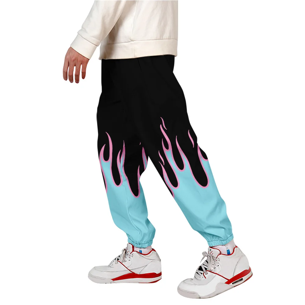 Colorful Flame Sweat Pants 3D Joggers Pants Fashion Smooth Satin Trousers Men/Women Clothing Hip Hop Pantalon Homme Sweatpants