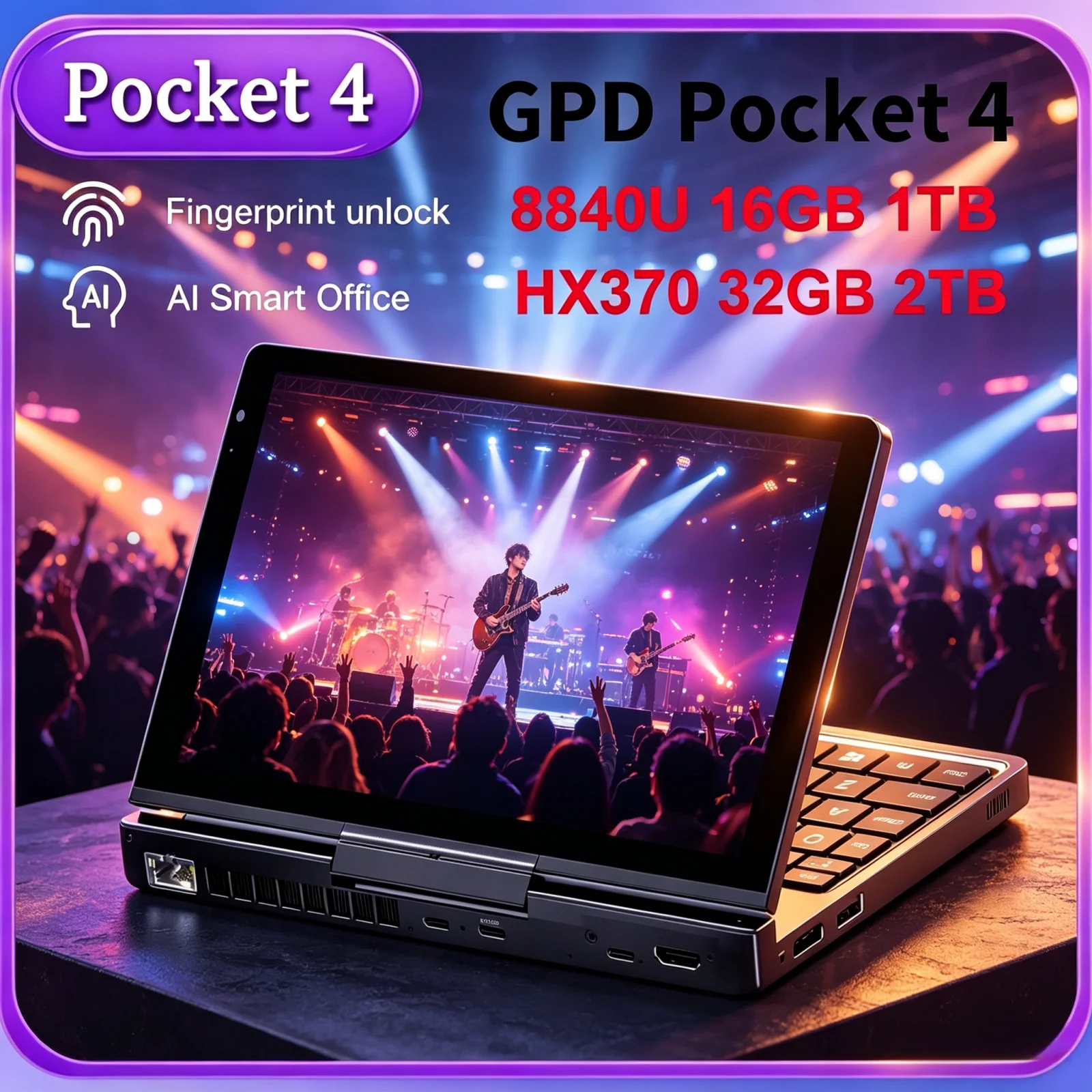 

Hot Sale GPD Pocket4 2026 Latest 2in1 Mini PC AMD AI 9 HX 370/8840U 64GB 2TB NVMe 8.8 Inch 144Hz