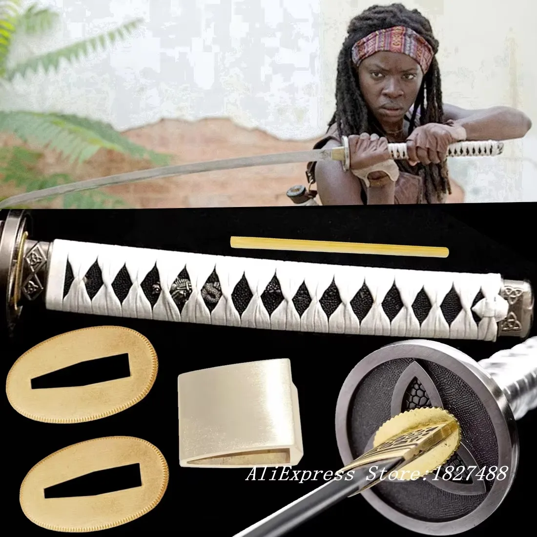 Couro ito tsuka real katana alça espada samurai japonês acessórios personalizados liga tsuba + menuki + fuchi + kashira + habaki + seppa