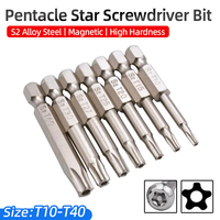 Pentacle Star Screwdriver Bits Set 1/4 Hex Shank Five-Point Torx Screw Driver Bit S2 Steel Magnetic T10-T40 50mm For Power Tools