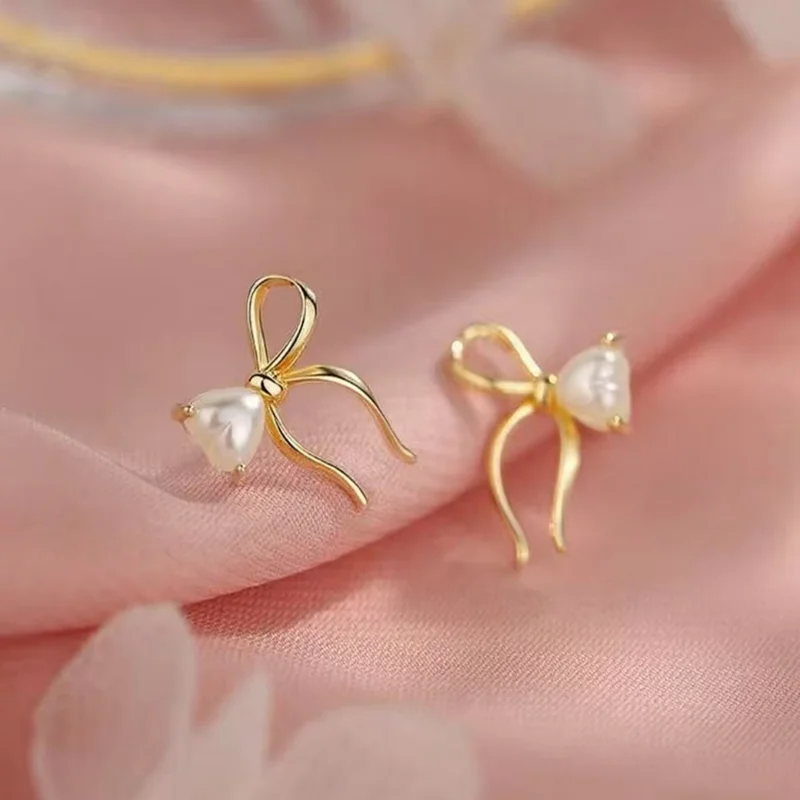 ENSHIR Bowknot Pearl Earrings for Women Simple Korean Elegant Gorgeous Wedding Jewelry Gifts Wholesale