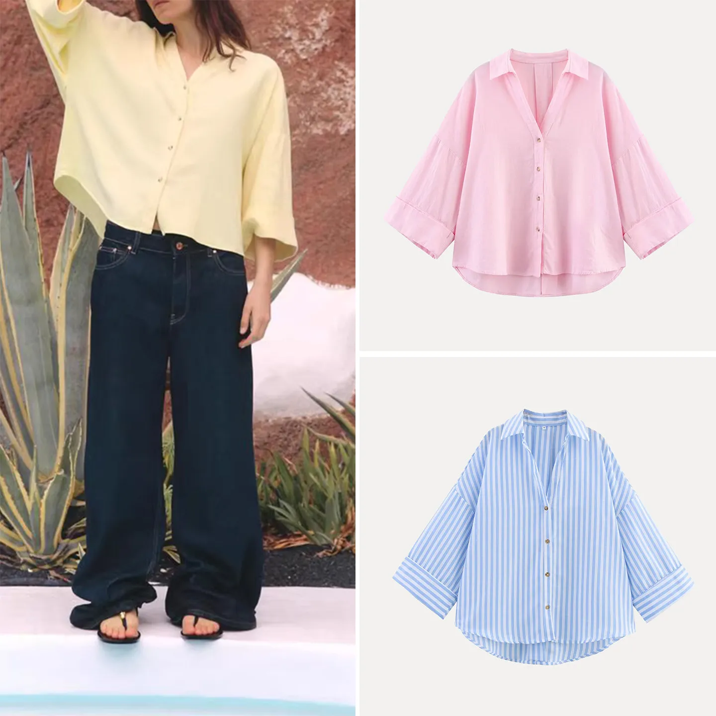 

Faionable Casual Loose Women's irt Wide Sve Long Sve Striped Commute Sle Winter 2025 New Arrival Z Brand