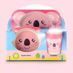 5pcs/set Dish Tableware Set Natural Bamboo Fiber Bowl With Cup Spoon Plate Fork Feeding Dishes for Kids Utensils Wholesale