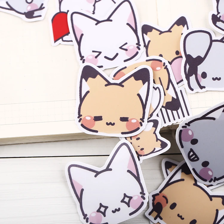 40PCS kawai  little fox head cute hand book  sticker package material hand book mobile phone animal children\'s decoration