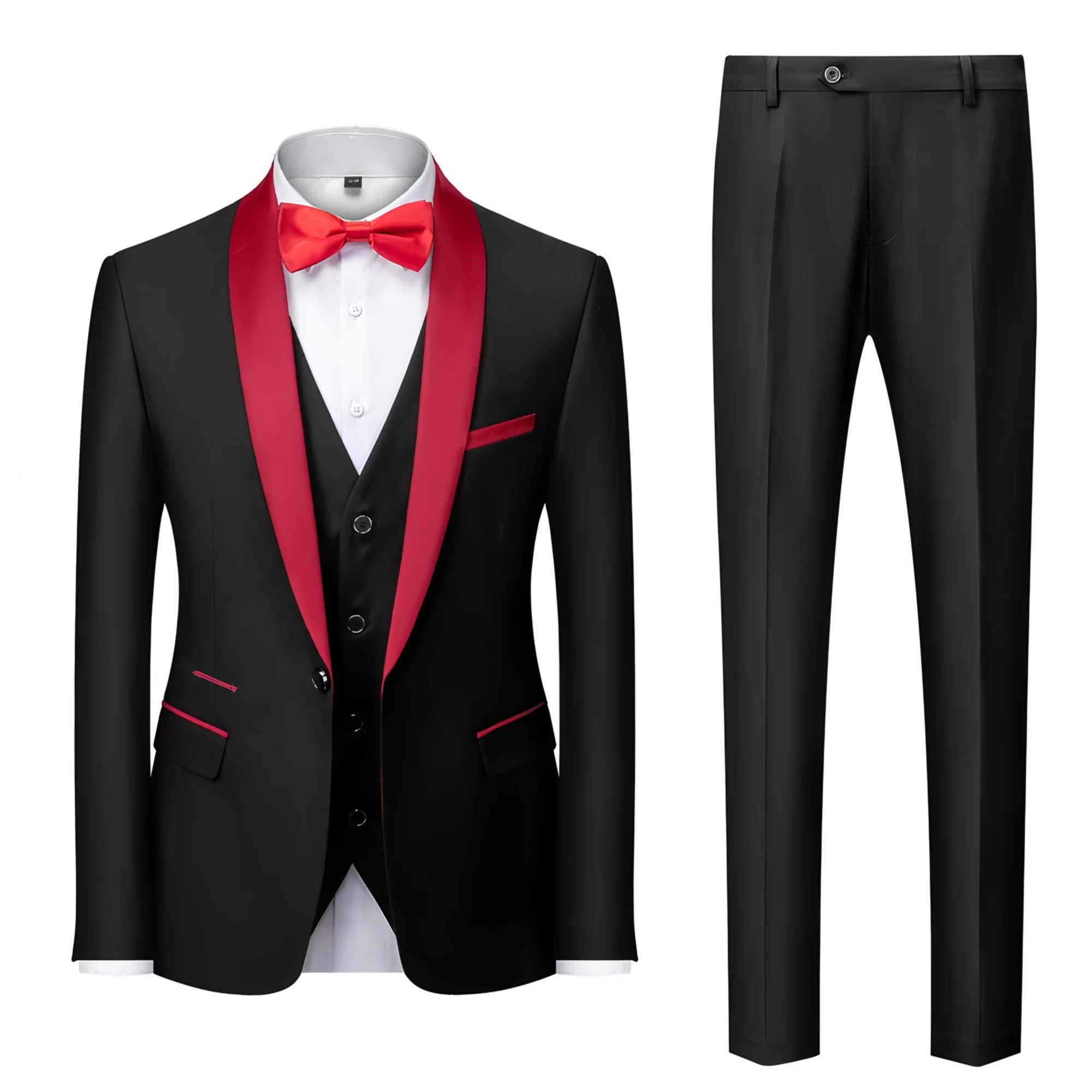 

3 Pieces Set Men's Business Blazers / Male Slim Fit Color Matching Collar Wedding Suit Tuxedo Leisure Jacket Pants Vest