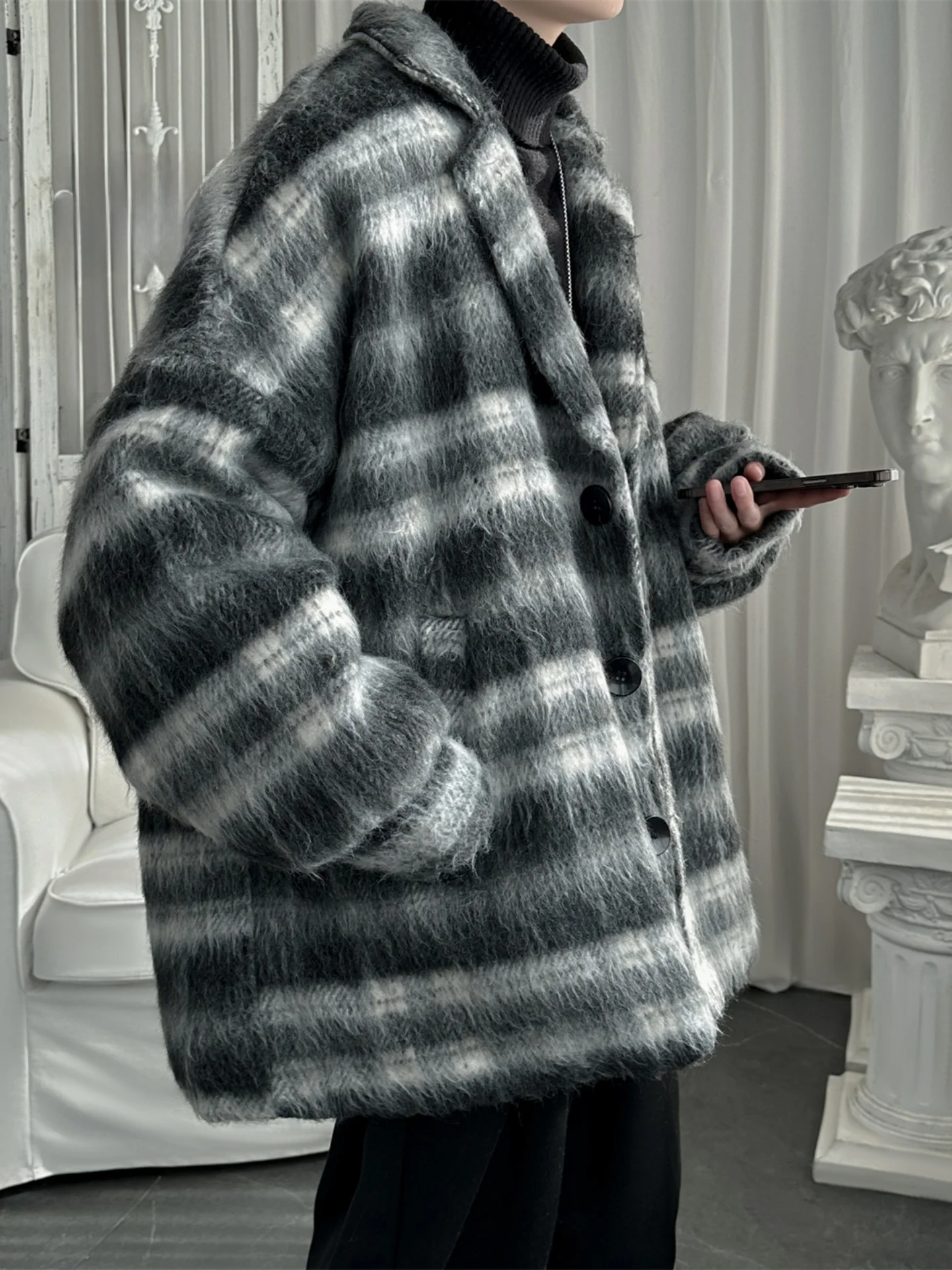 

Мужское шерстяное пальто в американском ретро-стиле в клетку, осенне-зимнее, новое, элегантное, премиум-класса, стильное, модное, ветрозащитное