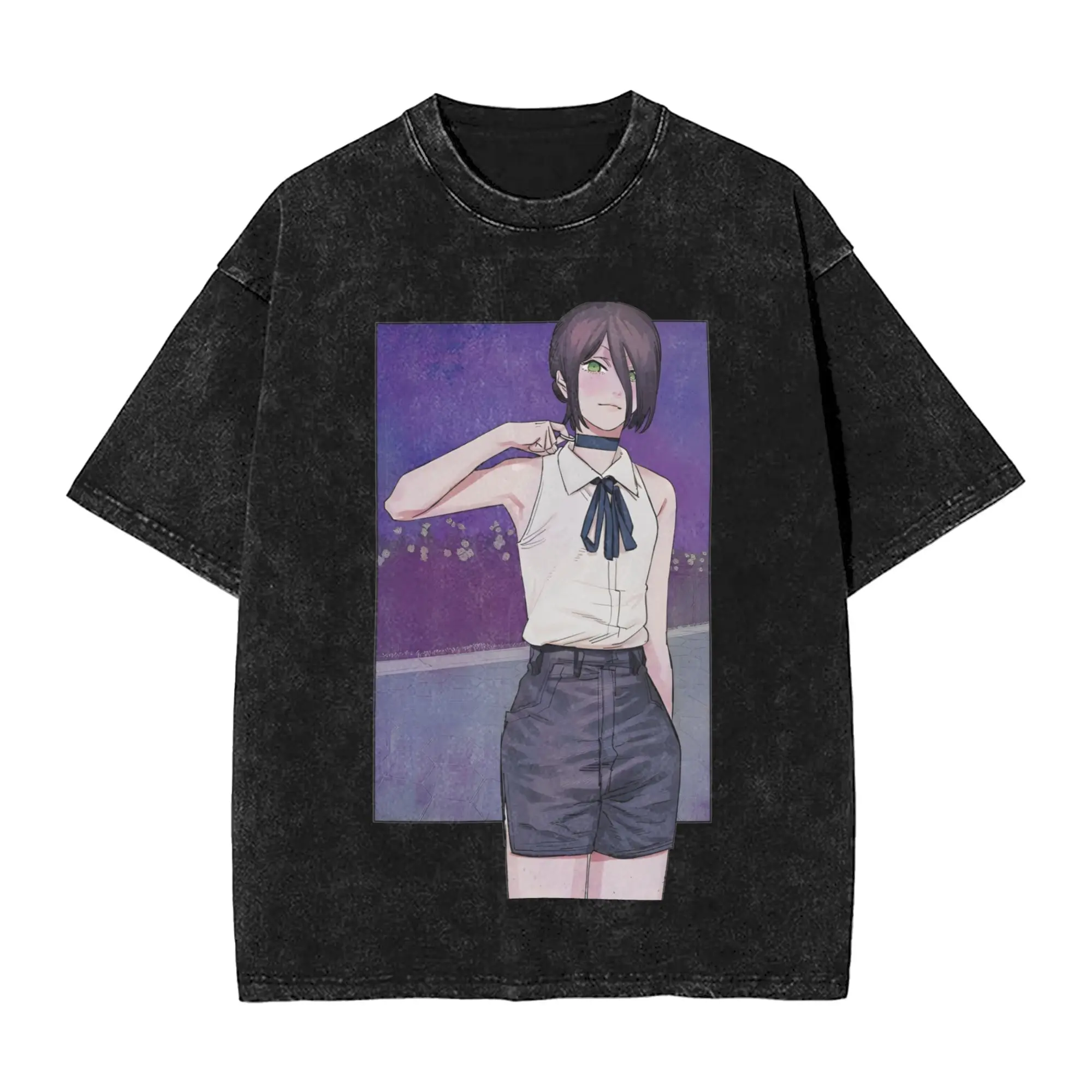 

Washed T Shirts Chainsaw Man Reze Bombs Devil T-Shirts Street Movie Streetwear Graphic Printed Tops Tee Shirt for Men Women