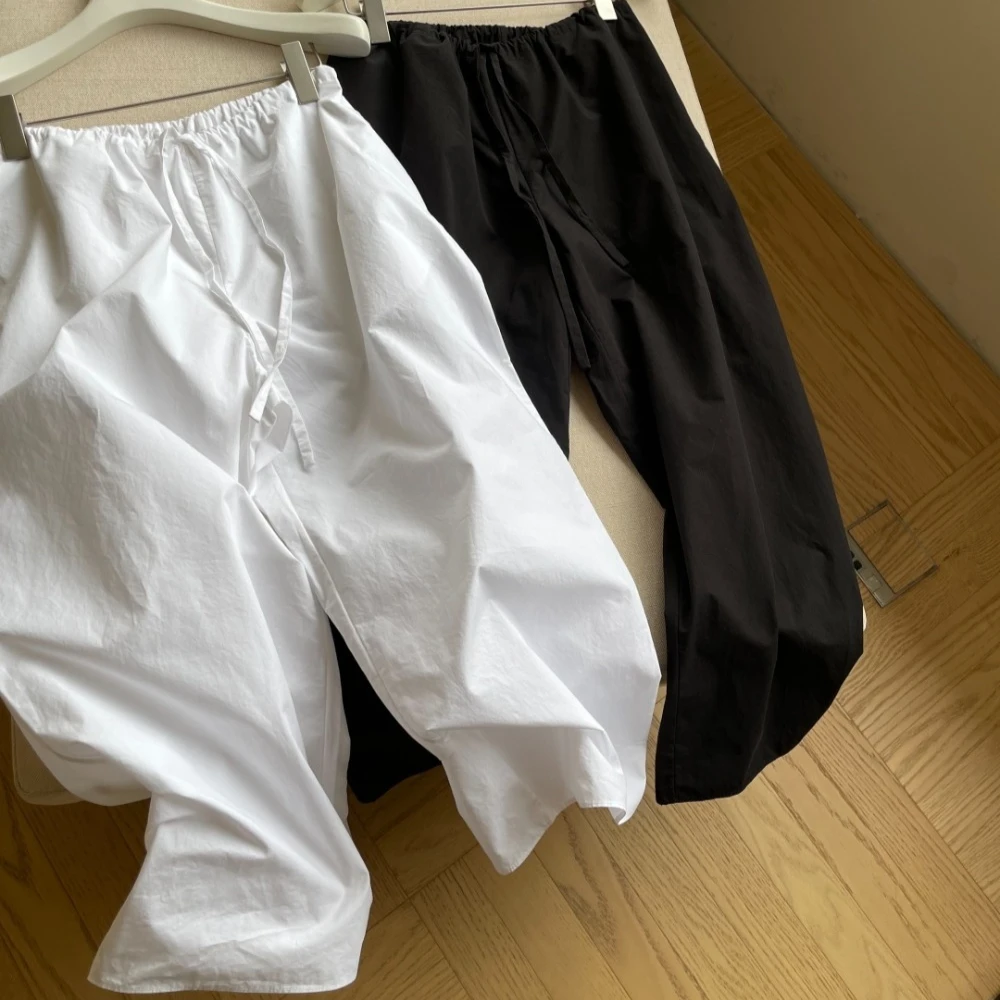 Loose-fitting Casual Pants with Elastic Waist and Drawstring Straight Leg for Women