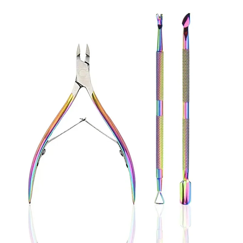 

3 Pcs/Set Professional Stainless Steel Nail Cutter Scissor Nippers Muti Function Cuticle Pusher Remover Nail Care Manicure Kits