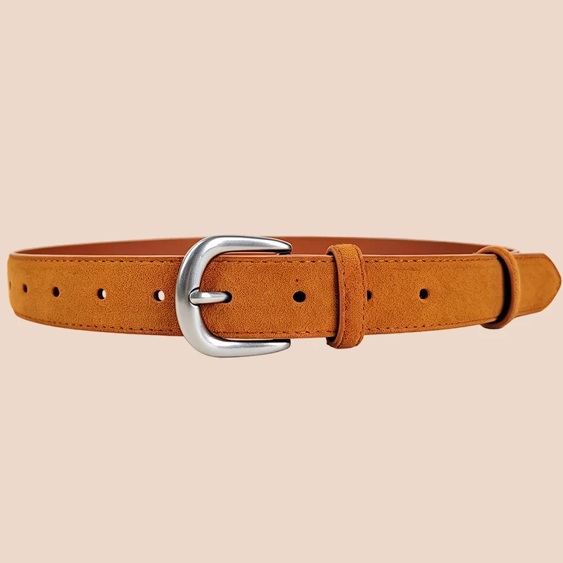 Women Suede Cowhide Waist Belt Matte Silver Horseshoe Pin Buckle Multi Colors Vintage Waist Belt Pair with Jeans Daily Dresses