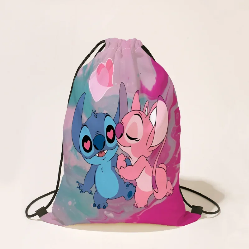 Lilo & Stitch-mochila con cordón para niños, Bolsa Escolar de algodón con dibujos animados de Disney, gran capacidad de almacenamiento