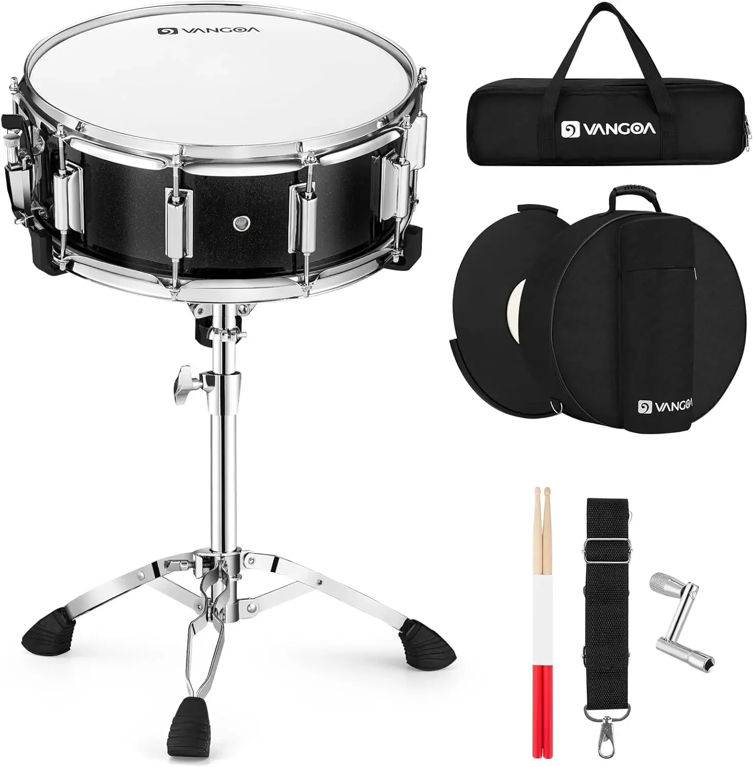 Snare Drum Set 14 x 5.5 Inches Marching School Band Student Snare Drum Kit Beginner Practice with Stand, Gig Bag, 5A Drum