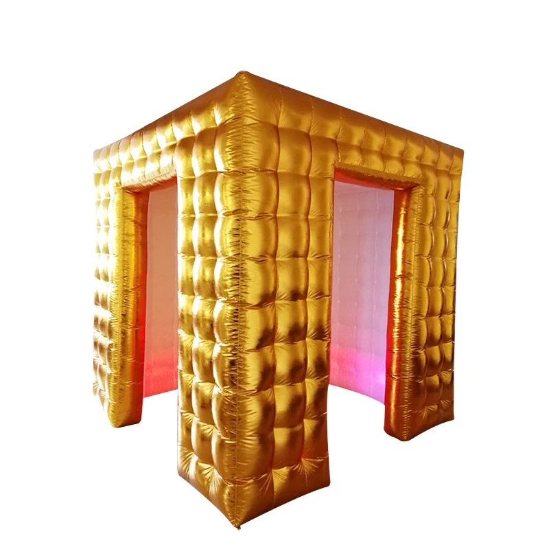 BRIGHTLY SHINY INFLATABLE LED GOLDEN CUBE PHOTO BOOTH ENCLOSURE FOR PARTY EVENT