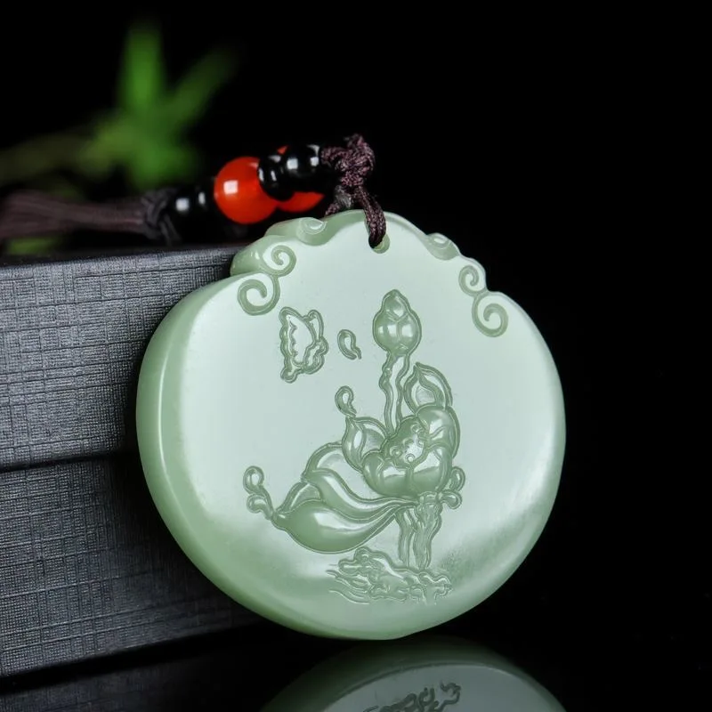 

Natural Hetian white jade suet white lotus butterfly jade hanging beads for men and women