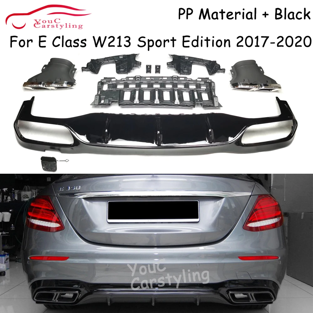 W213 E63 style Rear Bumper Diffuser 4-outlet Chrome Exhaust tips for Mercedes E Class W213 Sport Edition AMG 2017-2020