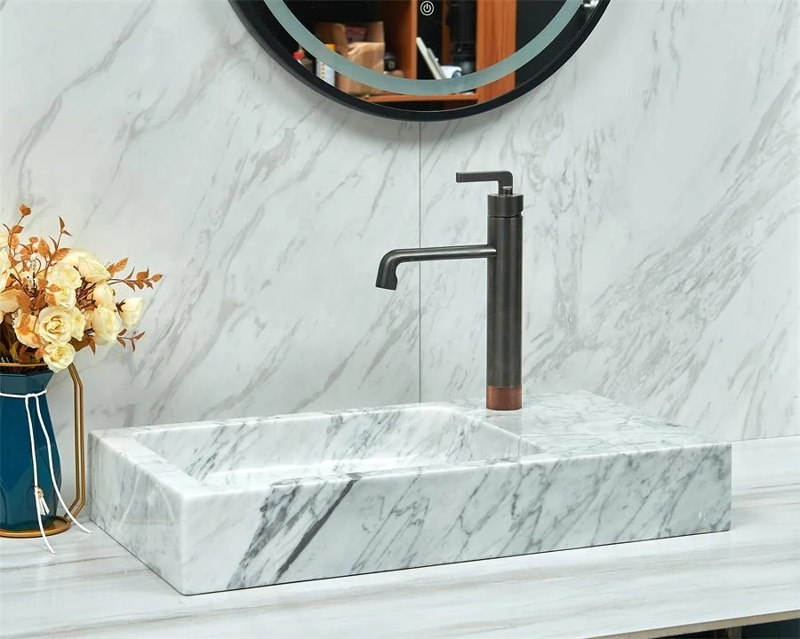 2026-Rectangle High Quality Light Luxury Hotel Bathroom Cararra Marble White Stone Basin