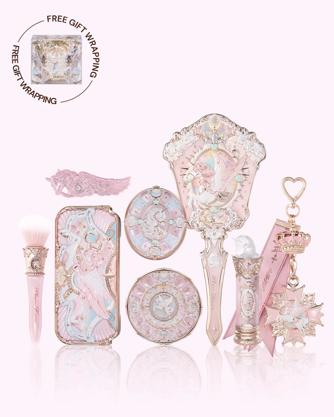 Flower Knows  Knight Unicorn Series 10 Piece Makeup Set Eyeshadow Blush Mirror Pink Purple Cosmetics Kit Gift Drawer Box