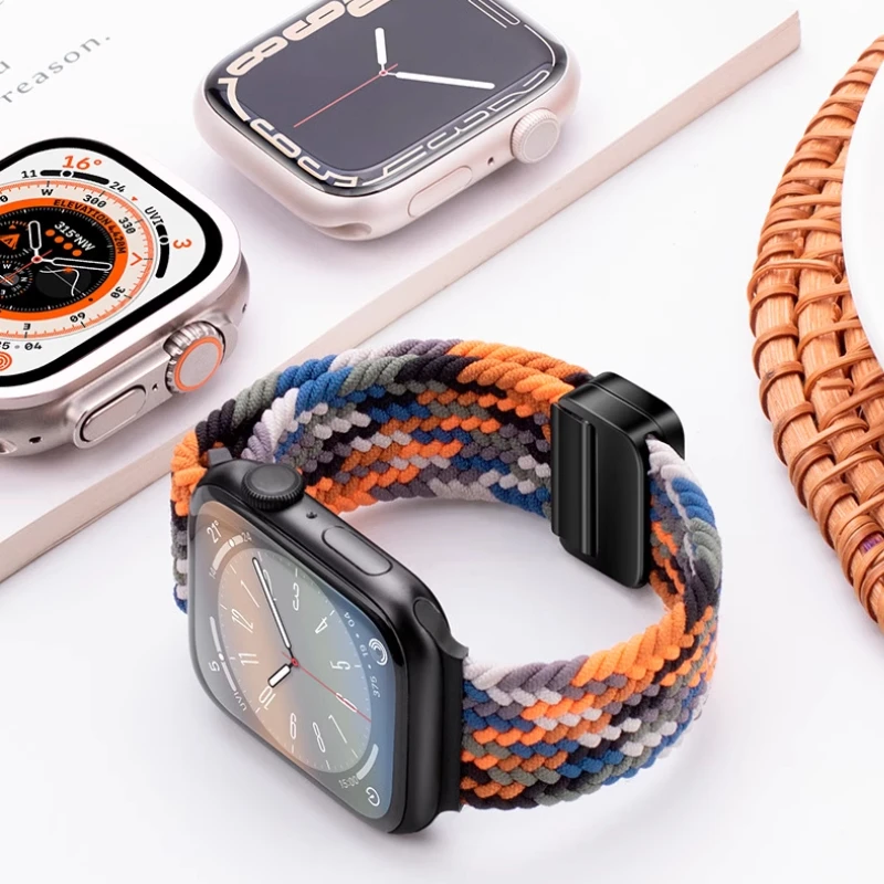 Nylon Braided Strap For apple watch 45mm 49mm 44mm 42mm 41mm 40mm magnetic buckle Bracelet iWatch series 9 Ultra 8 7 6 5 4 3 se