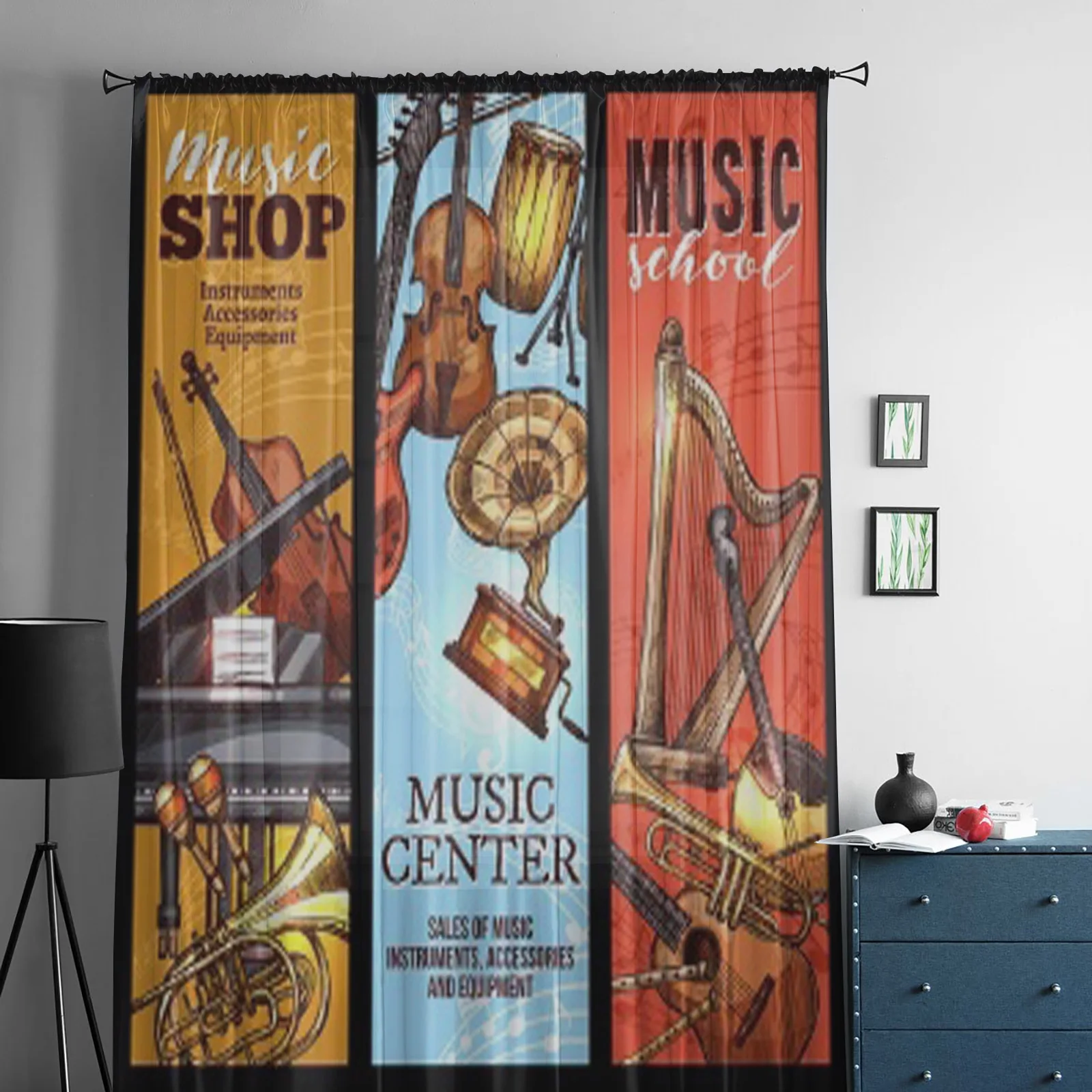 Musical Instrument Poster Sheer Curtains For Bedroom Exquisite Voile Curtain Living Room Kitchen Chiffon Fabric Curtains