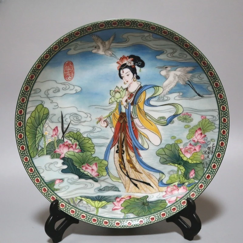 

Jingdezhen Factory Porcelain Ceramic Decorative Plate Lotus Fairy China Hundred Flower Fairy Theme Mythical Art