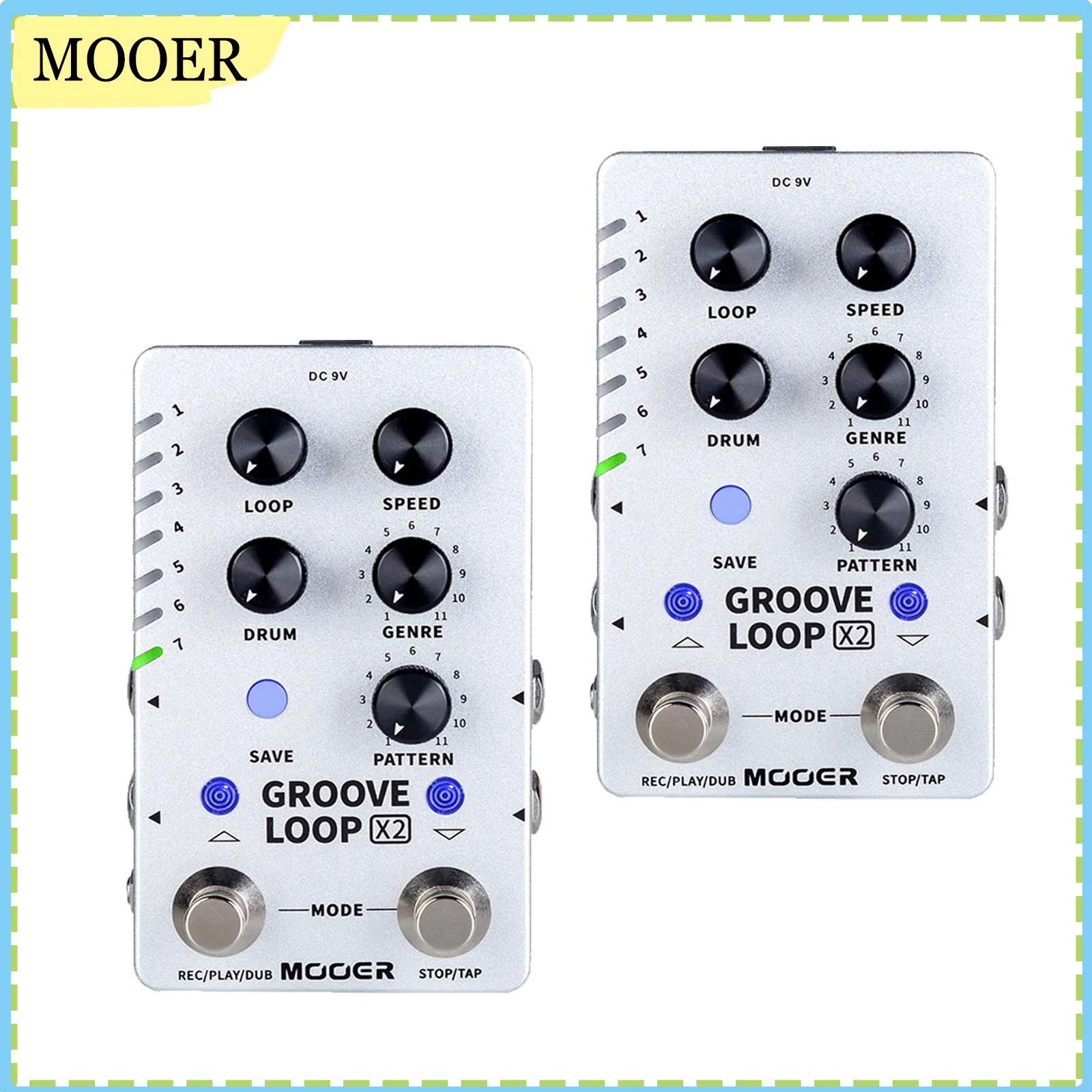 

Mooer Groove Loop X2 Стерео педаль-петлер с 14 слотами для экономии Педаль барабанной машины 121 Различный барабан емкостью 10 минут на трек