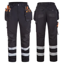 Hi Viz Work Pants Mens Reflective Working Pants with Reflective Stripe Multi Pockets Workwear Pants for Construction