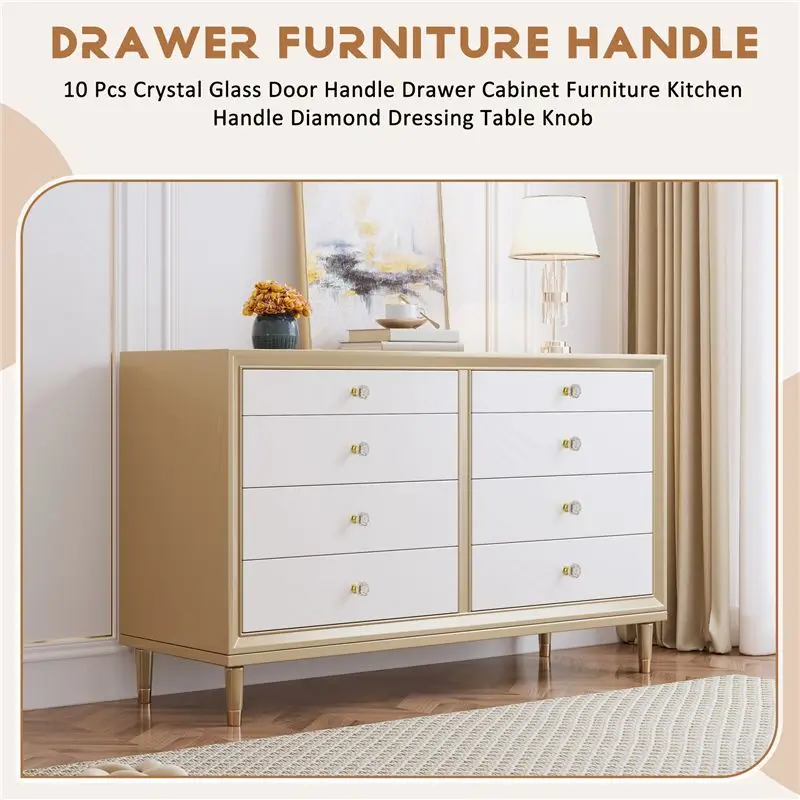 AA05 10 Pcs Crystal Glass Door Handle Drawer Cabinet Furniture Kitchen Handle Diamond Dressing Table Knob