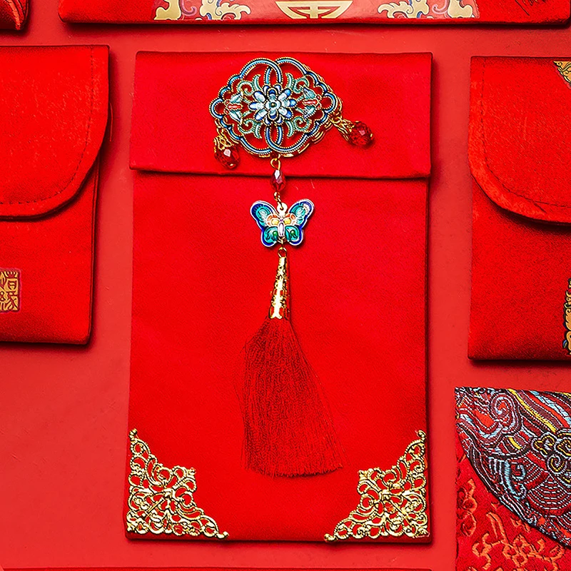 Sac d'argent porte-bonheur pour le nouvel an chinois, enveloppe rouge, Bergame, Faux InjVisiting Parents, Chine, 2024, 1PC