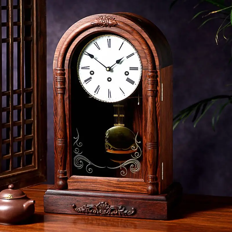 Retro desk clock big red rosewood living room desk clock five-tone movement timepiece