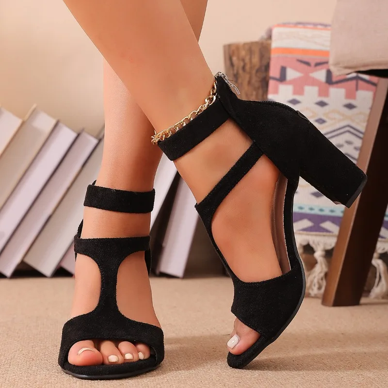 

Летние новые модные сандалии с открытым носком на массивном каблуке, универсальные, в иностранном стиле, с перфорацией