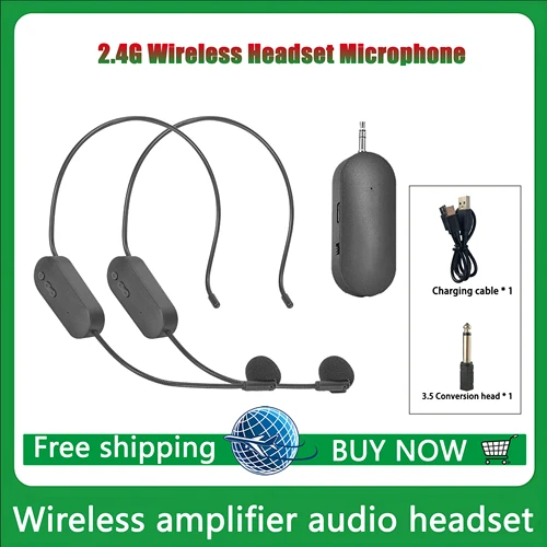 Micrófonos inalámbricos montados en la cabeza, transmisor de auriculares con receptor para amplificador de voz, altavoz, guía turística de enseñanza, 2,4G
