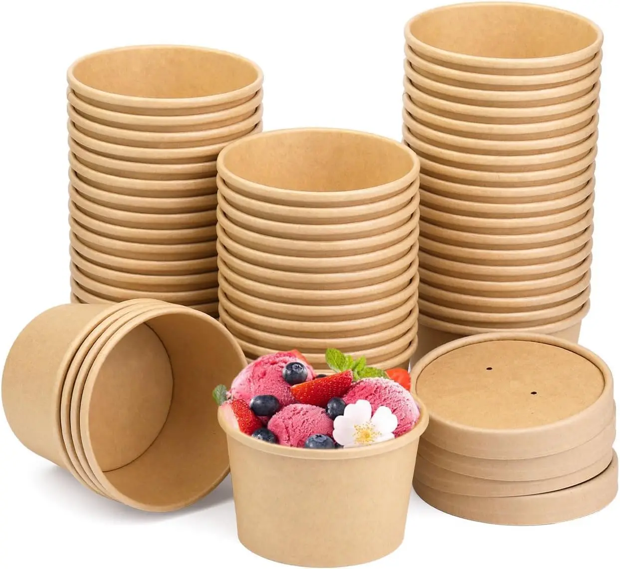 

Disposable 8 oz 50 Pack Paper Soup Containers with Lids - Takeout Soup Bowls for Noodles, Salad, Restaurant, Catering, F